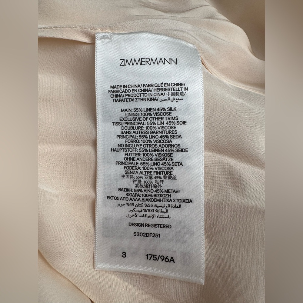 Final Zimmermann Hypnotic Plunge Neck Linen Silk Minidress Cream Peony AU3 US10 - Picture 16 of 16